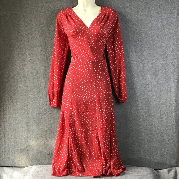 Suzanne Betro Red White Polka Dot Midi Dress Sz L NWT - Picture 1 of 10